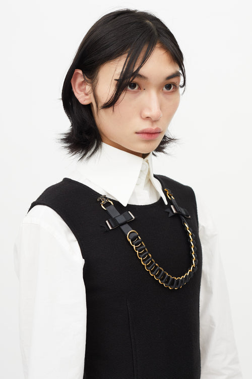 Chanel Vintage Black Ribbon & Chain Brooch