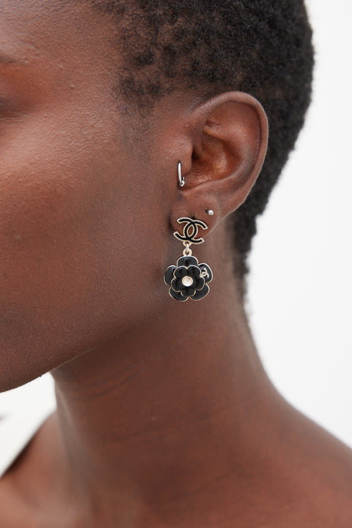 Chanel FW 2018 Camellia CC Drop Earrings