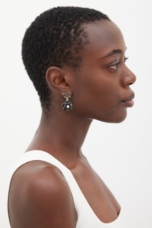 Chanel FW 2018 Camellia CC Drop Earrings