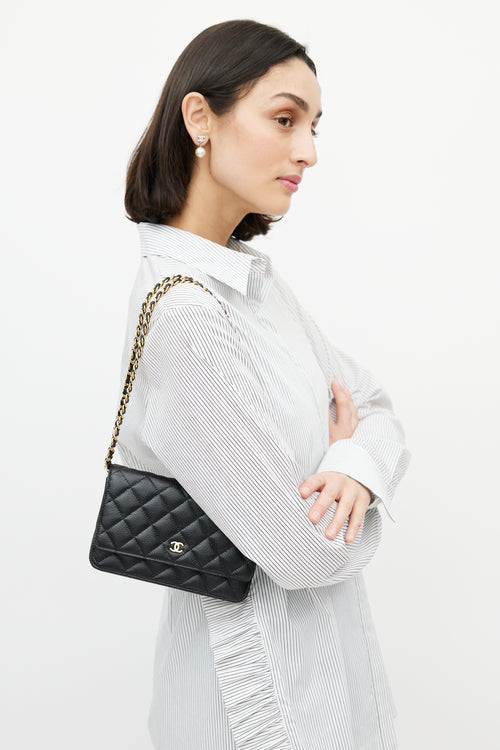 Chanel Black & Gold Caviar Wallet On Chain
