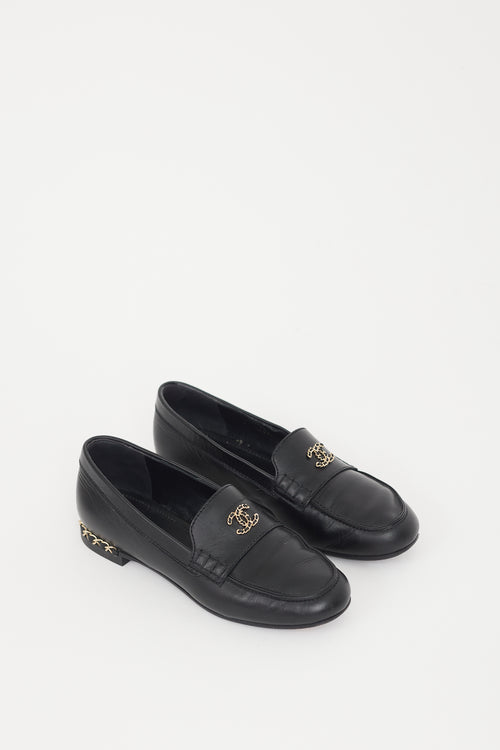 Chanel Black & Gold Leather Chainlink Loafer