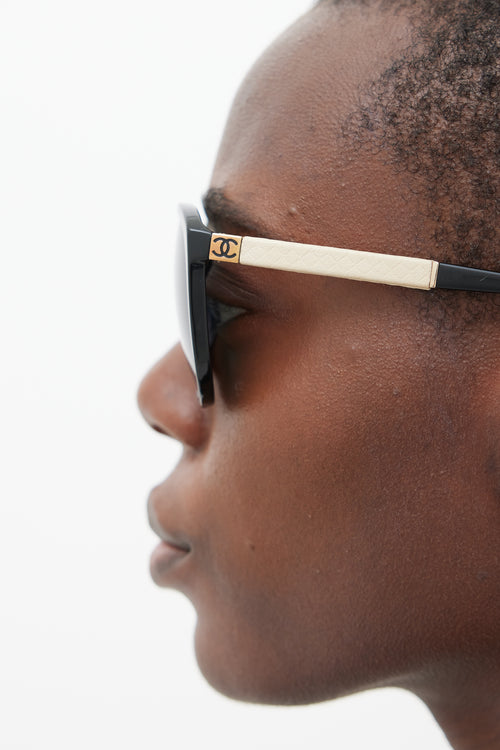 Chanel Black & Beige 5225-Q Round Sunglasses