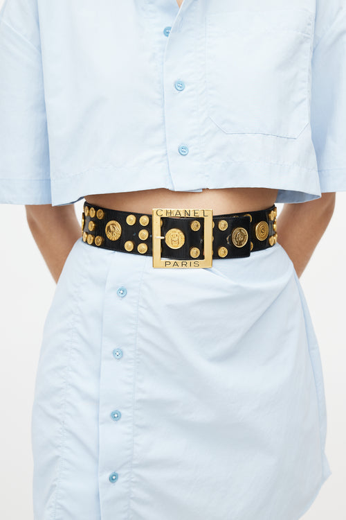 Chanel Black & Gold Coin Leather Belt
