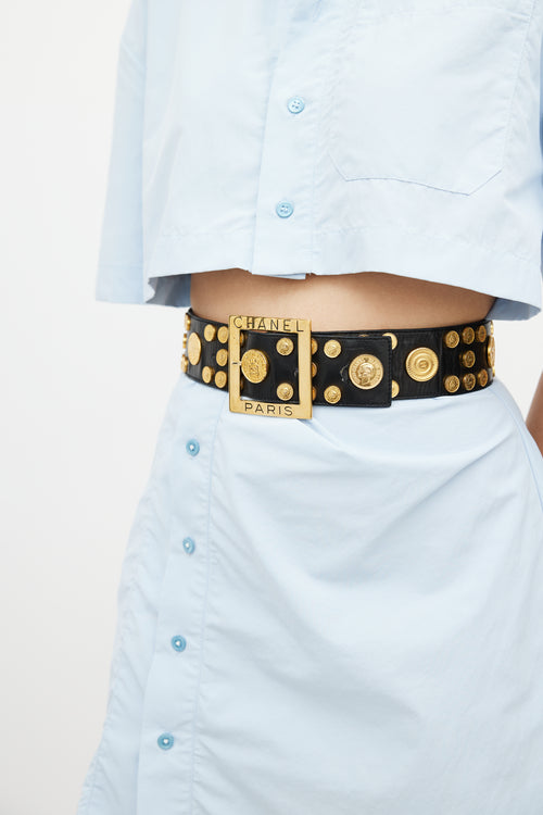 Chanel Black & Gold Coin Leather Belt