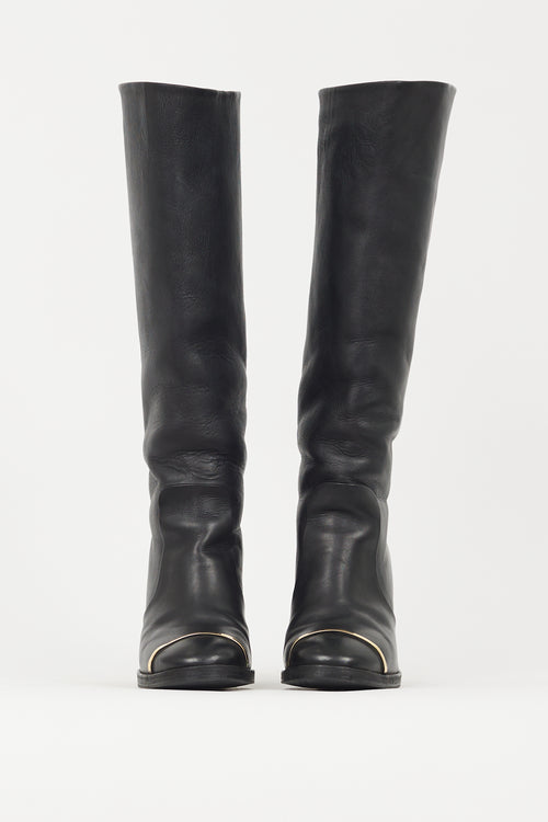 Chanel Black & Gold Leather Riding Boot