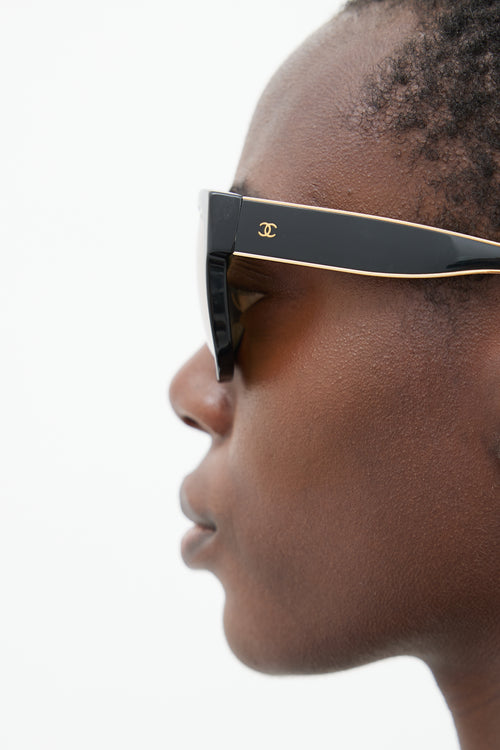 Chanel Black & Gold Reflective Square Sunglasses
