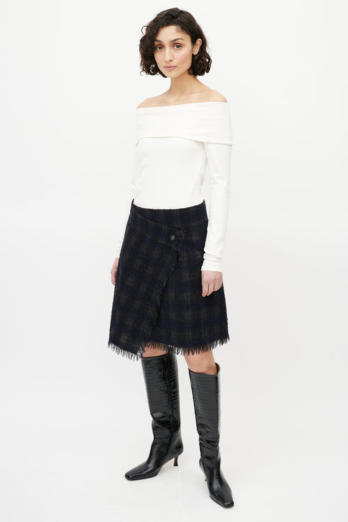 Chanel Black & Grey Wool Check Mini Skirt