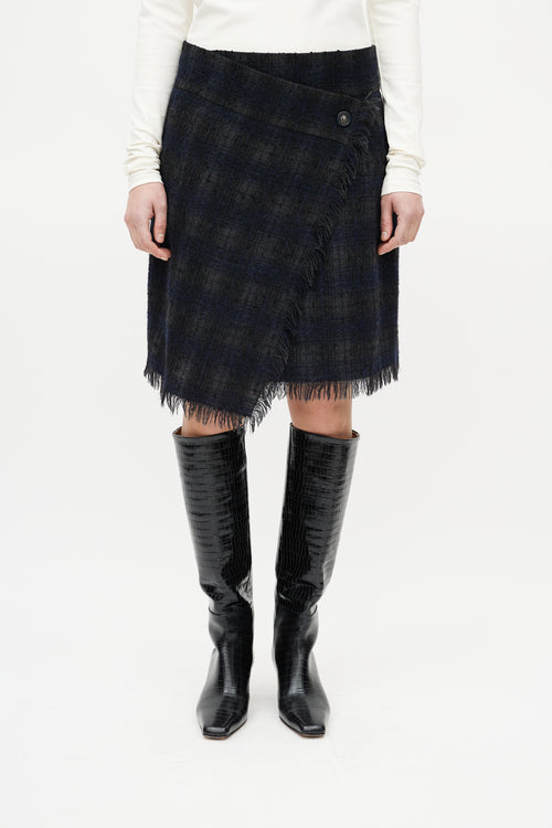 Chanel Black & Grey Wool Check Mini Skirt