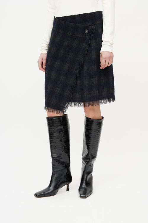 Chanel Black & Grey Wool Check Mini Skirt
