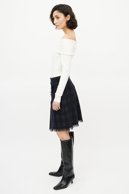 Chanel Black & Grey Wool Check Mini Skirt