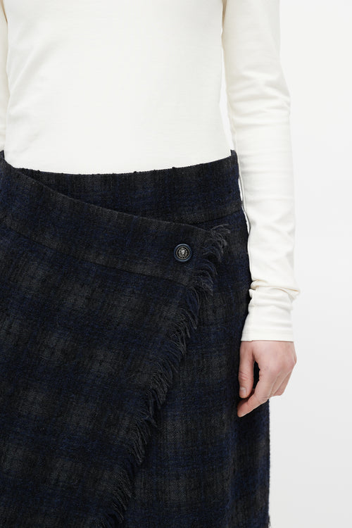 Chanel Black & Grey Wool Check Mini Skirt