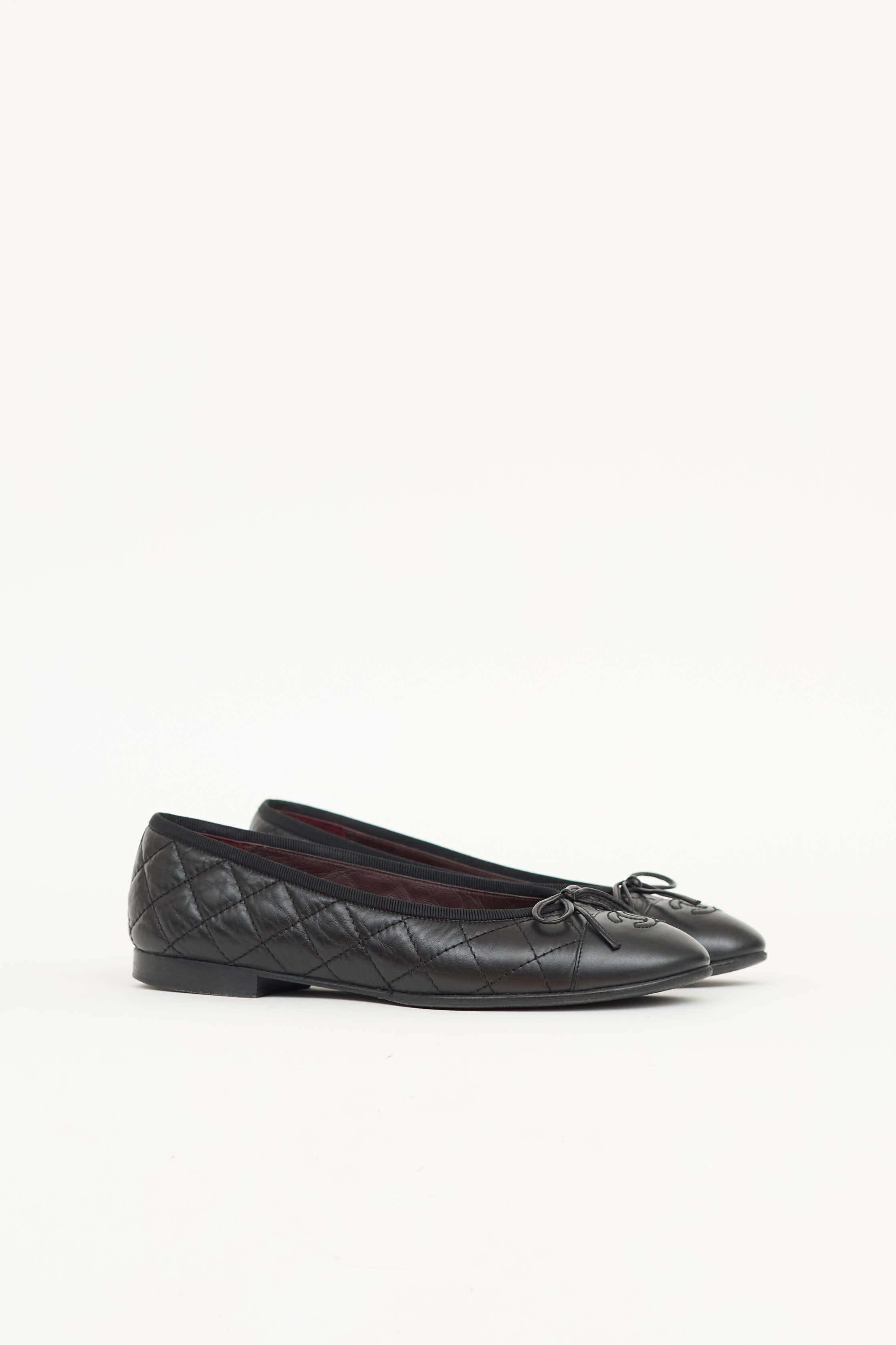 Chanel Leather Quilted CC Ballet Flat