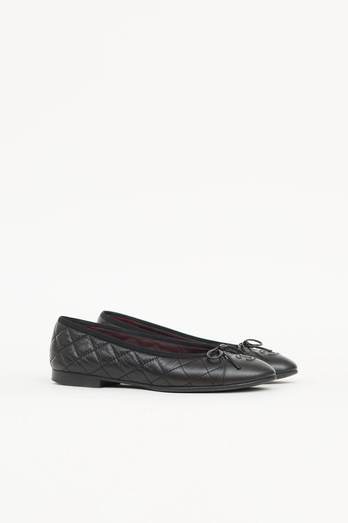 Chanel Leather Quilted CC Ballet Flat