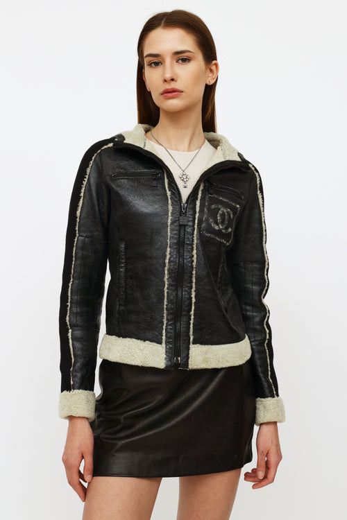 Chanel Black Leather & Shearling Jacket