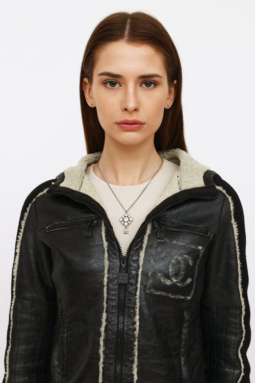 Chanel Black Leather & Shearling Jacket
