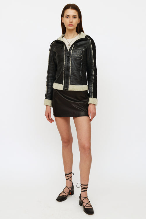 Chanel Black Leather & Shearling Jacket