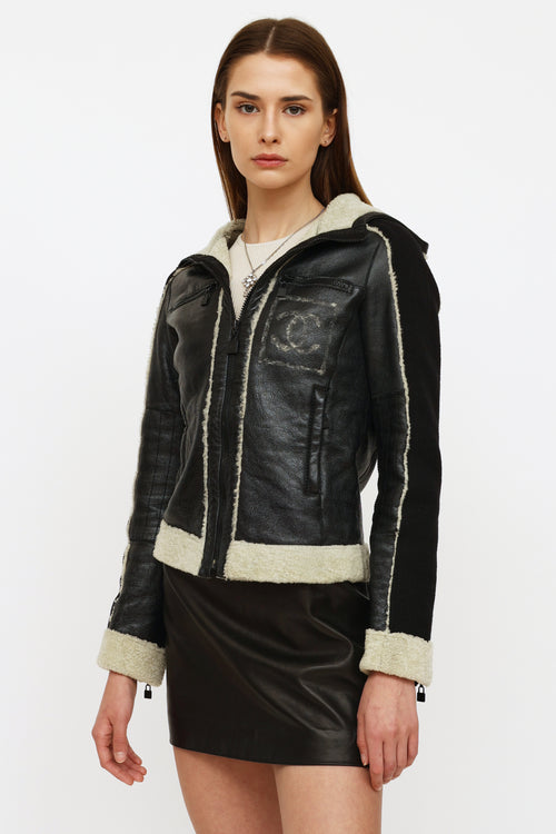Chanel Black Leather & Shearling Jacket