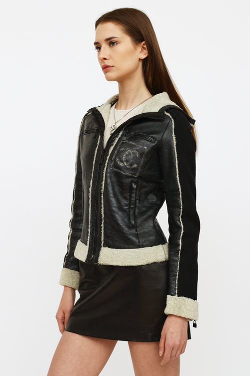 Chanel Black Leather & Shearling Jacket