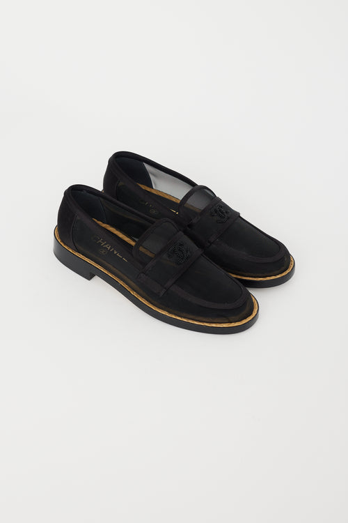 Chanel Black Mesh & Pearl CC Logo Loafer