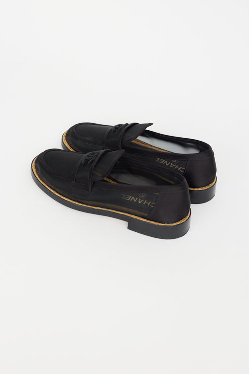 Chanel Black Mesh & Pearl CC Logo Loafer