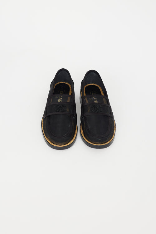 Chanel Black Mesh & Pearl CC Logo Loafer