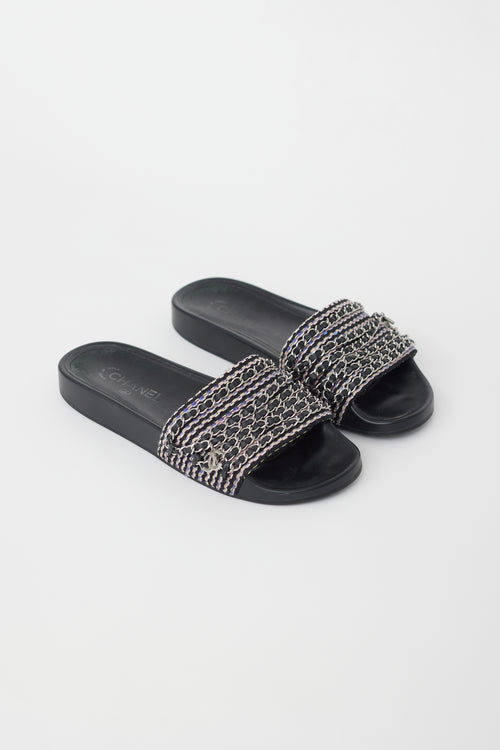 Chanel Black & Multi Chain CC Rubber Slide
