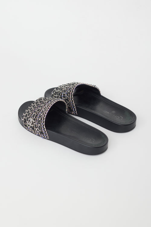 Chanel Black & Multi Chain CC Rubber Slide