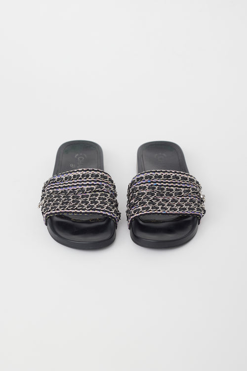 Chanel Black & Multi Chain CC Rubber Slide