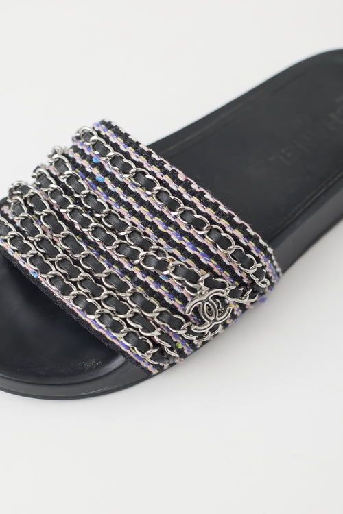 Chanel Black & Multi Chain CC Rubber Slide