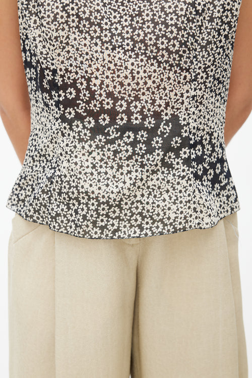 Chanel Spring 2003 Black & Cream Semi Sheer Ruffle Blouse
