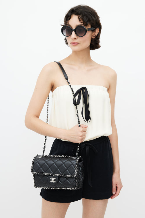 Chanel 2019 Black & Silver Medium Chain Around Crossbody Bag