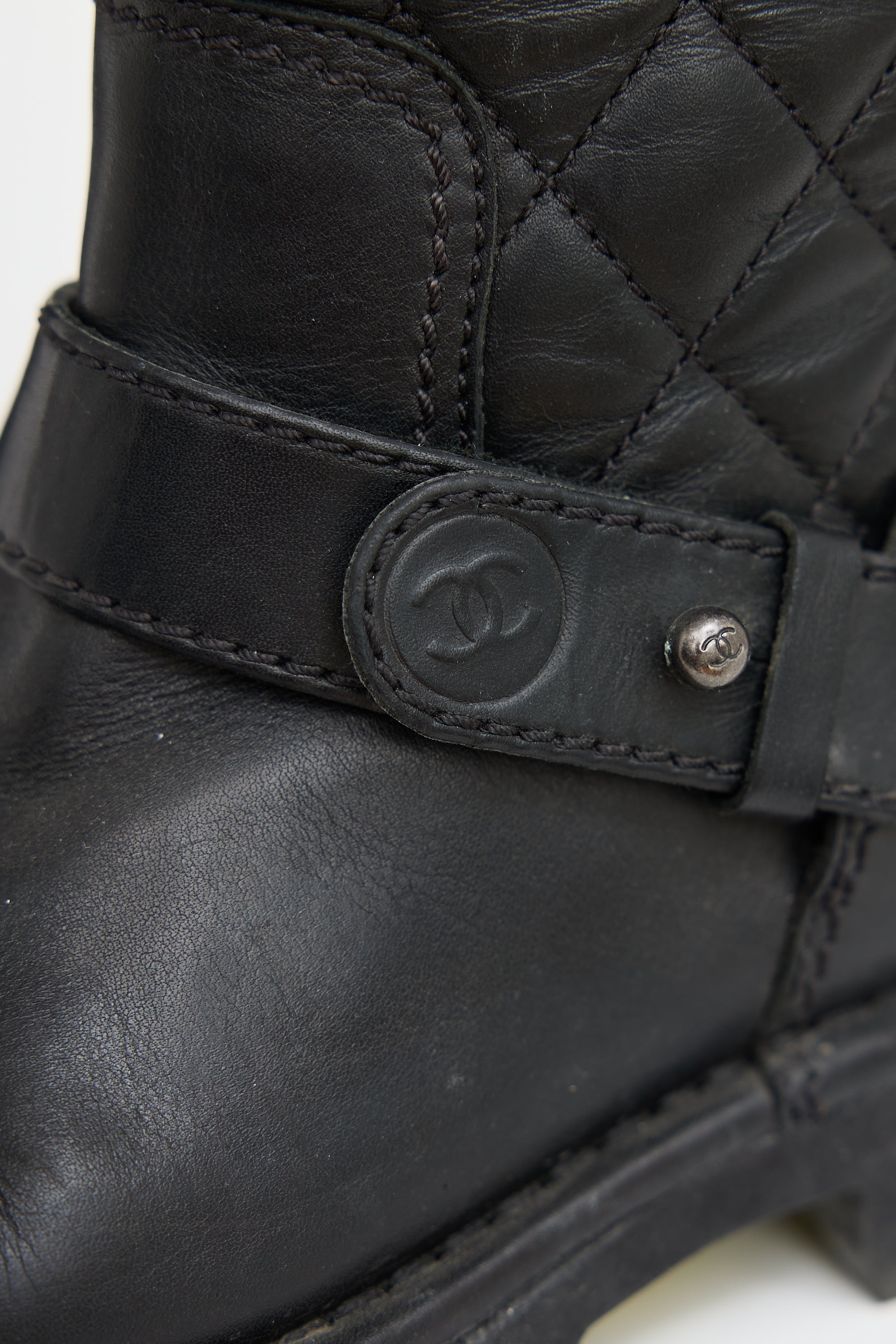 Chanel Black Quilted Leather & Knit Boot
