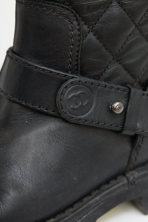 Chanel Black Quilted Leather & Knit Boot