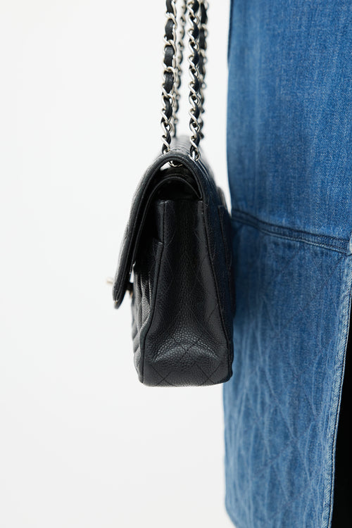 Chanel Black & Silver Classic Double Flap Shoulder Bag