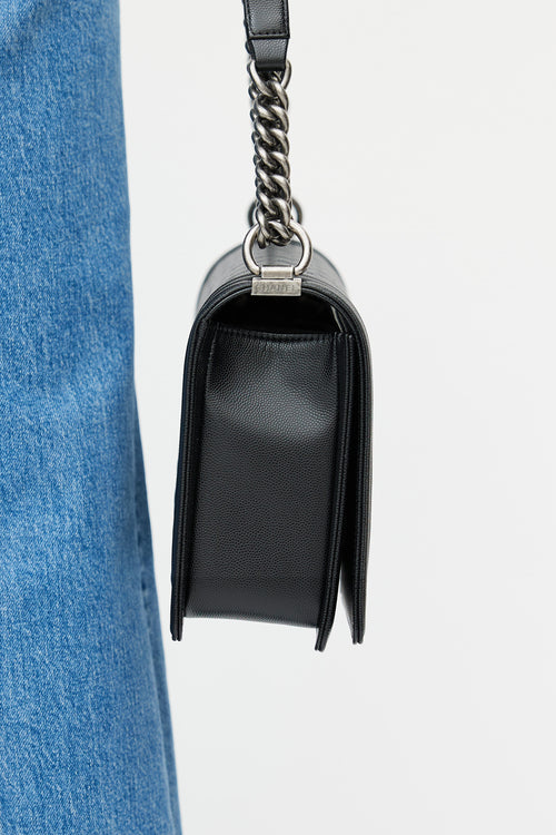 Chanel 2022 Black Quilted Caviar Leather Boy Bag