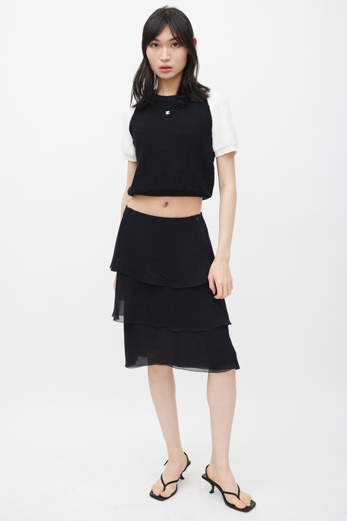Chanel Black & White CC Short Sleeve Sweater