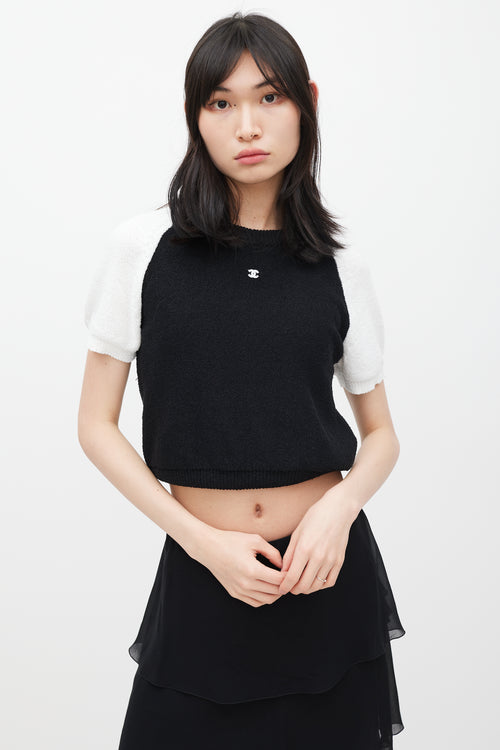 Chanel Black & White CC Short Sleeve Sweater
