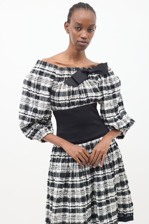 Chanel Black & White Plaid Off Shoulder Dress