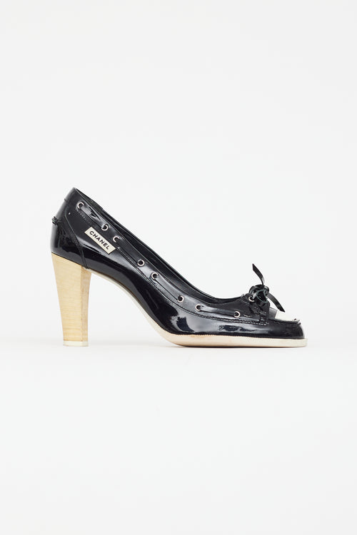 Chanel Black & White Patent Leather Boat Shoe Pump