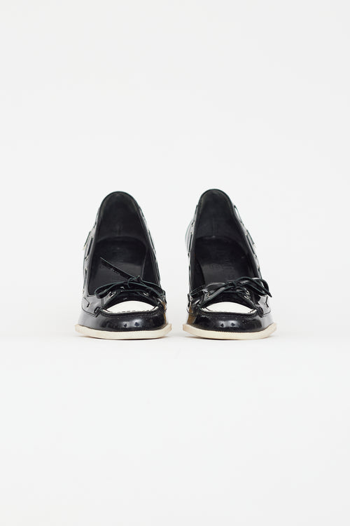 Chanel Black & White Patent Leather Boat Shoe Pump