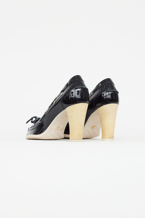 Chanel Black & White Patent Leather Boat Shoe Pump