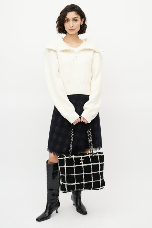 Chanel Black & White Shearling Grid Tote Bag