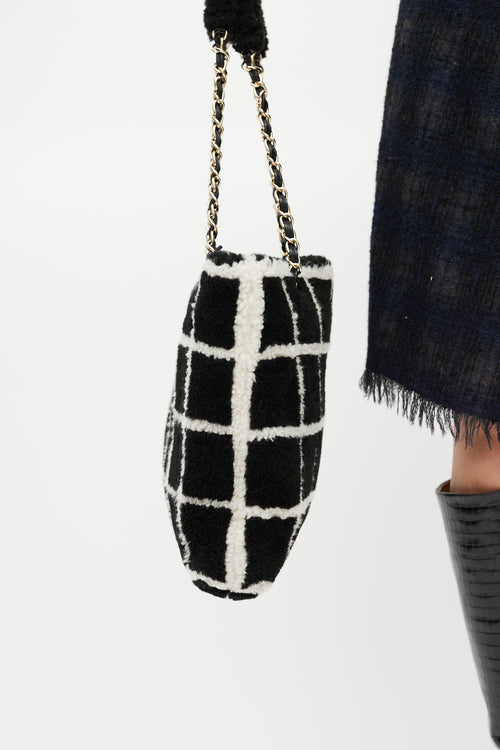 Chanel Black & White Shearling Grid Tote Bag