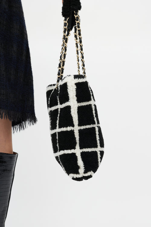Chanel Black & White Shearling Grid Tote Bag