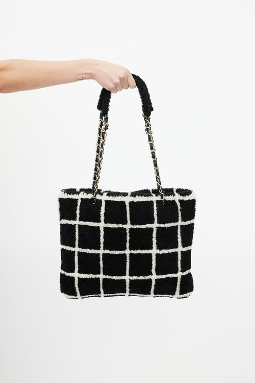 Chanel Black & White Shearling Grid Tote Bag