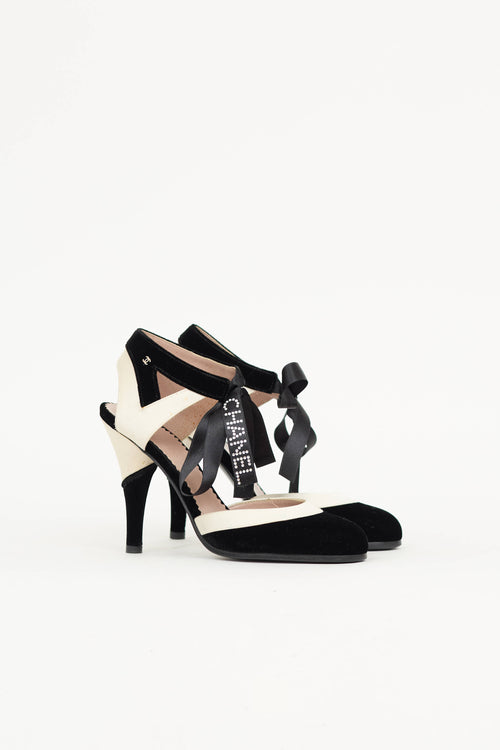 Chanel Black & White Velvet Ribbon Pump