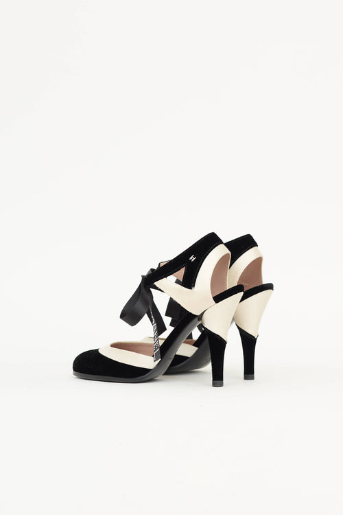 Chanel Black & White Velvet Ribbon Pump