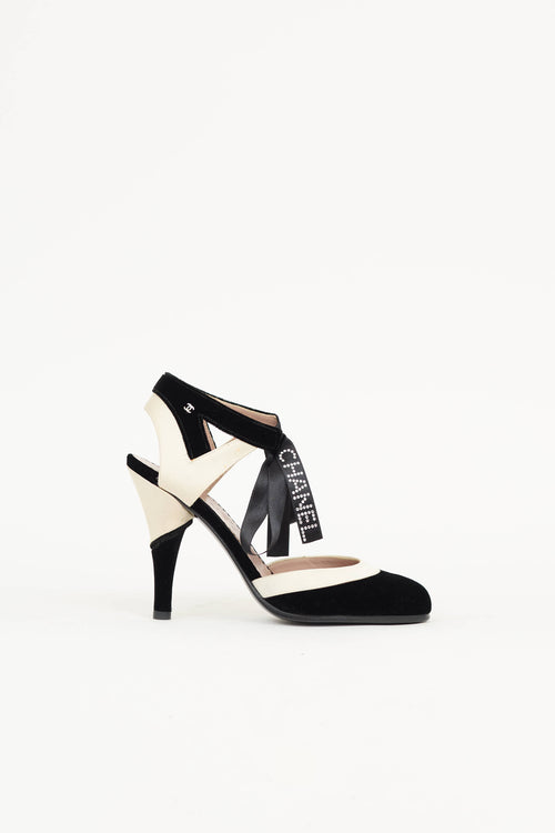 Chanel Black & White Velvet Ribbon Pump