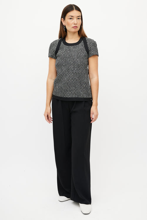 Chanel Black & White Wool Herringbone Boucle Top