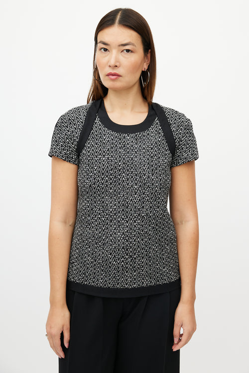 Chanel Black & White Wool Herringbone Boucle Top